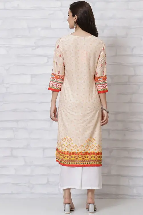 Rangriti Peach Straight Kurta