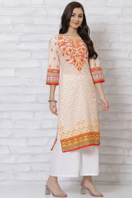 Rangriti Peach Straight Kurta