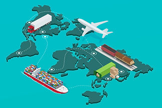 Global Logistics Network Flat 3D Isometric Illustration Icons Set of Air Cargo Trucking R