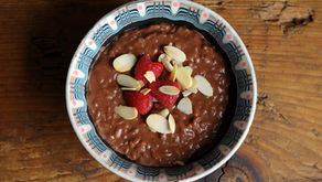 CHOCOLATE RICE PUDDING WITH RASPBERRIES & ALMONDS