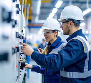 Firefly_-Technical support personnel assisting in an industrial environment, working with 