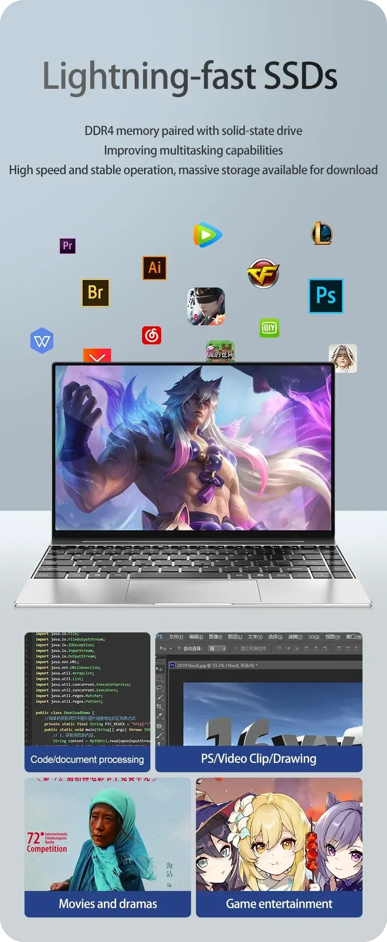 Thumbnail: 14.1 inch Laptop Intel Pentium N3700 Windows 11 16GB RAM Notebook 1920*1080 Reso