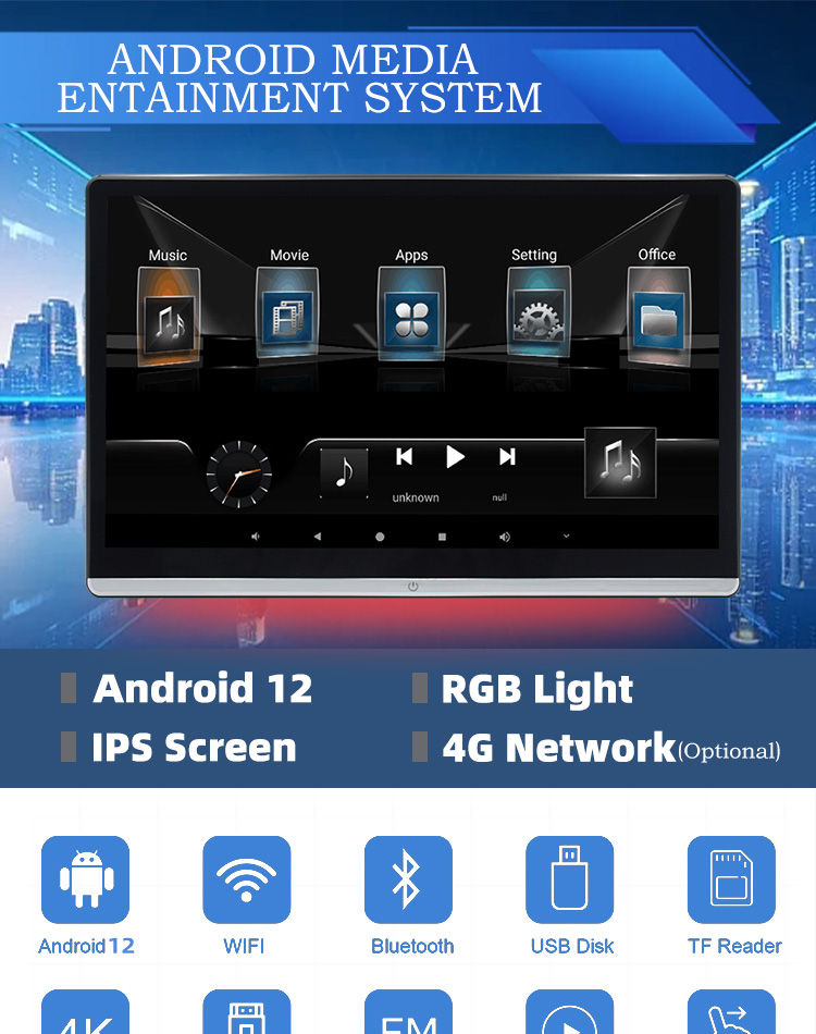 Thumbnail: 14" HD IPS Car Headrest Monitor Android 12 Tablet PC HDMI 2G+32GB OUT Rear Multi