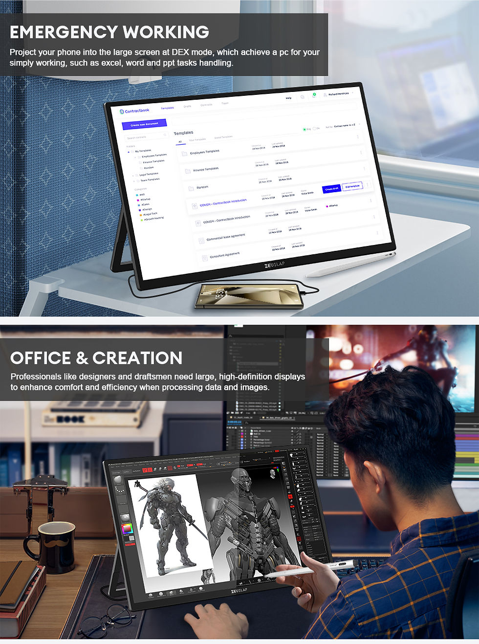 Thumbnail: ZEUSLAP 22" QHD Stylus Pen Touch Function Anti-Glare Surface Desktop Monitor for
