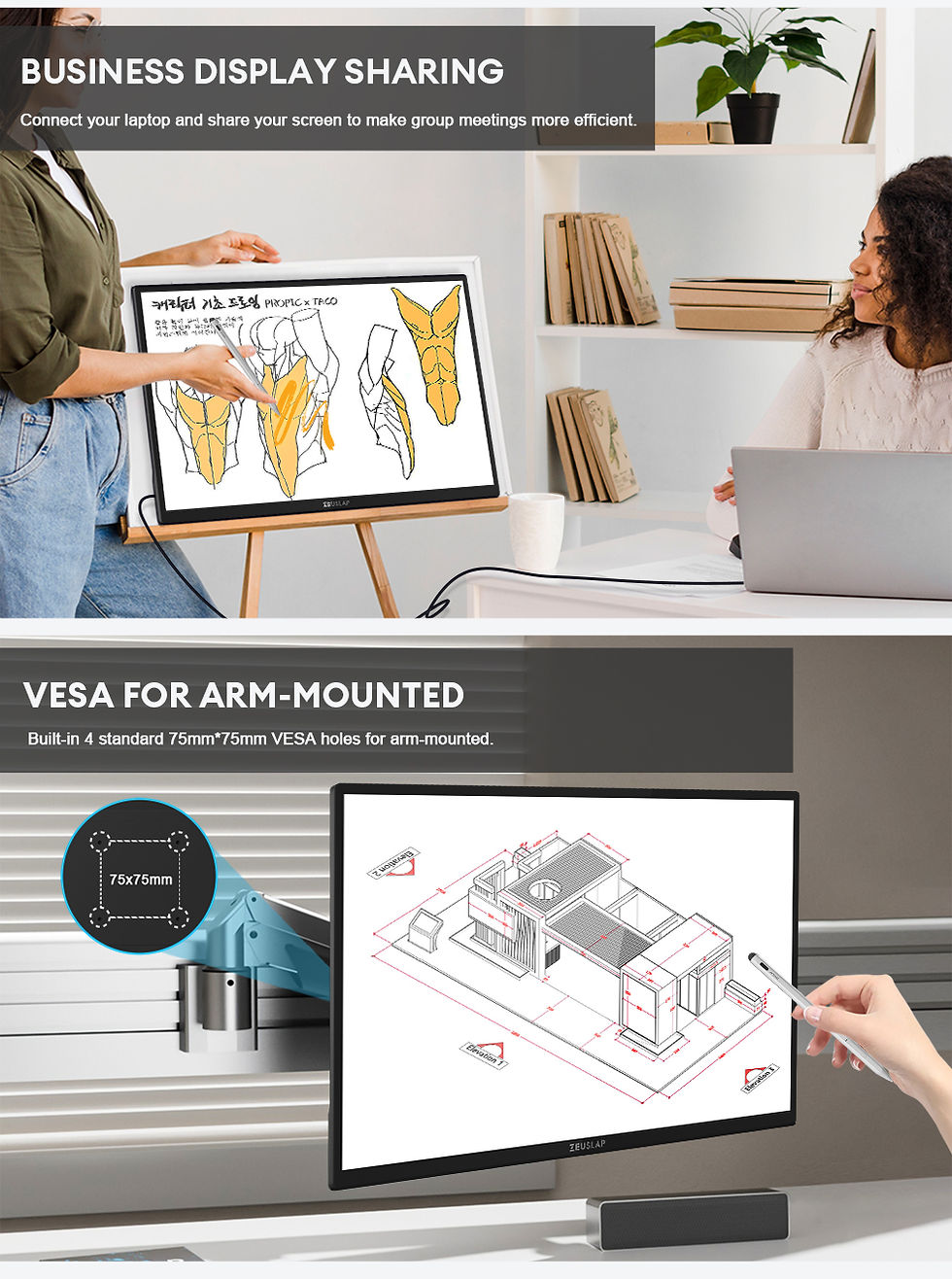 Thumbnail: ZEUSLAP 22" QHD Stylus Pen Touch Function Anti-Glare Surface Desktop Monitor for