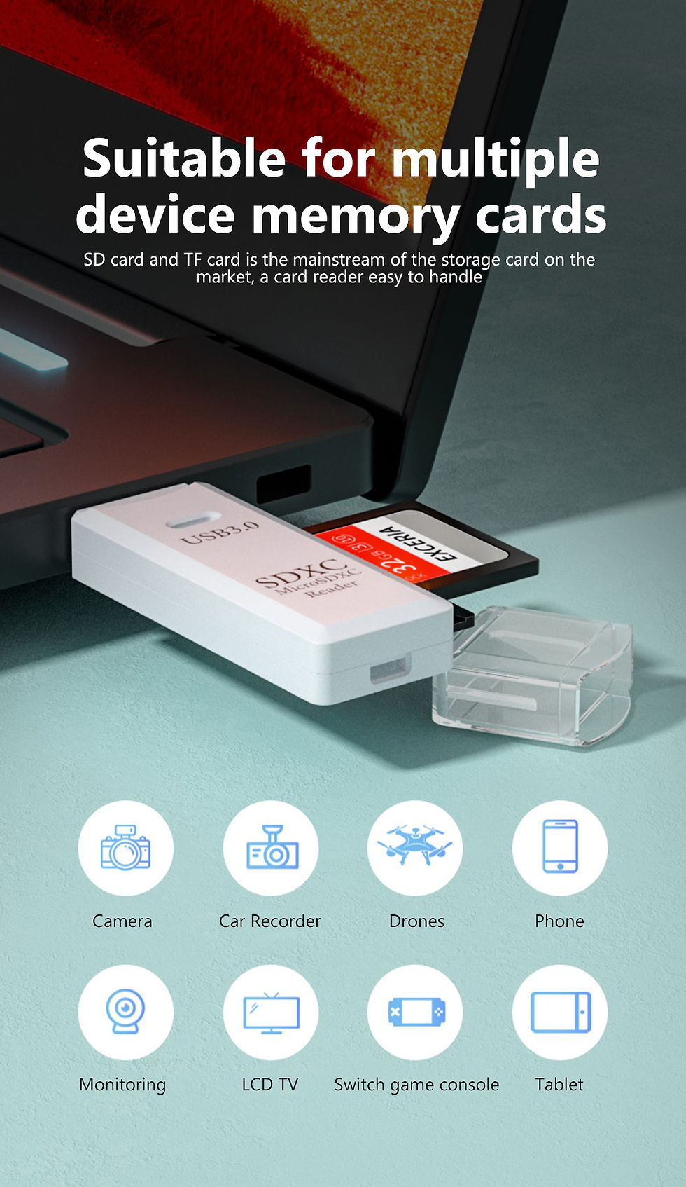 Thumbnail: 2 in 1 USB 3.0 Card Reader Micro TF sd card Reader usb adapter High Speed Cardre