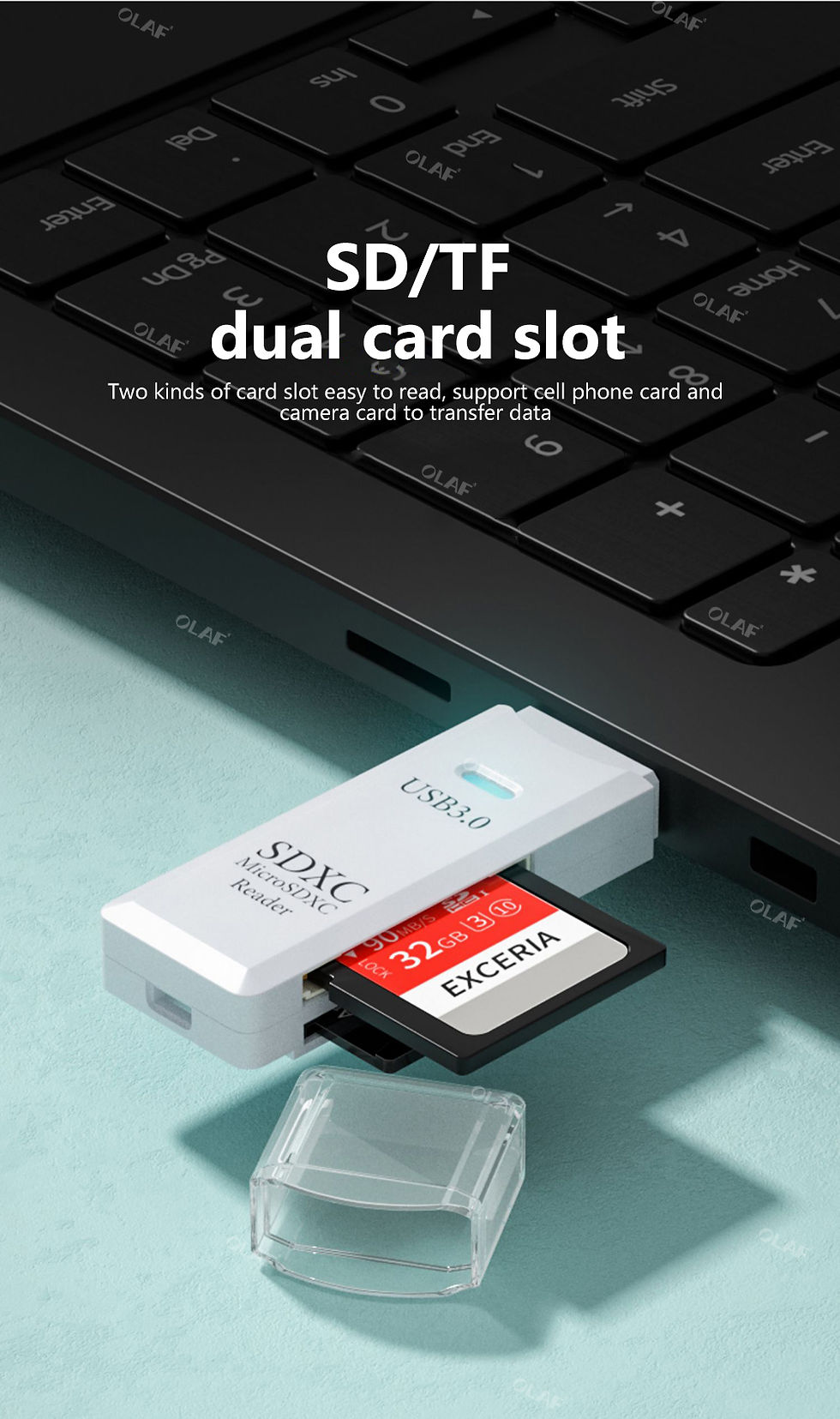 Thumbnail: 2 in 1 Card Reader USB 3.0/2.0 Micro SD TF Card Memory Reader High Speed Cardrea