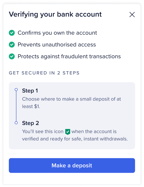 Setting up for quick withdrawals