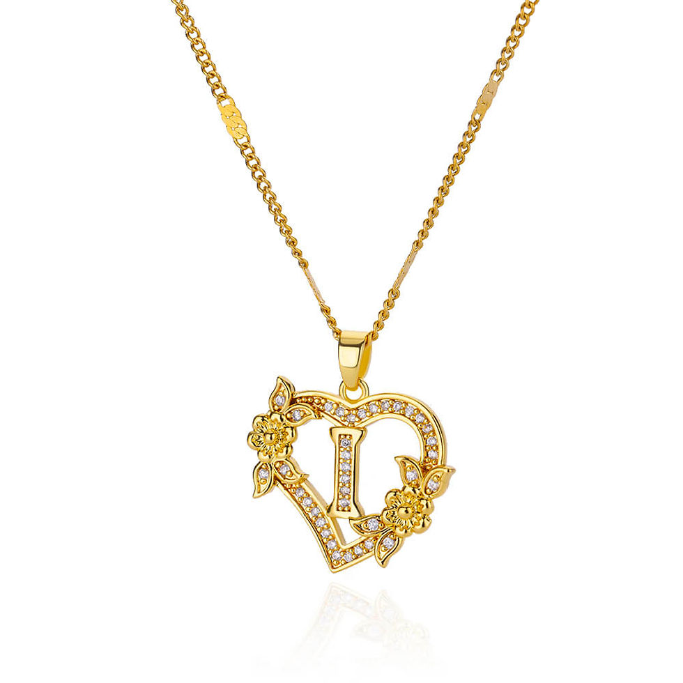 Thumbnail: Gold initial necklace with zircon heart and flower pendant – elegant and stylish.