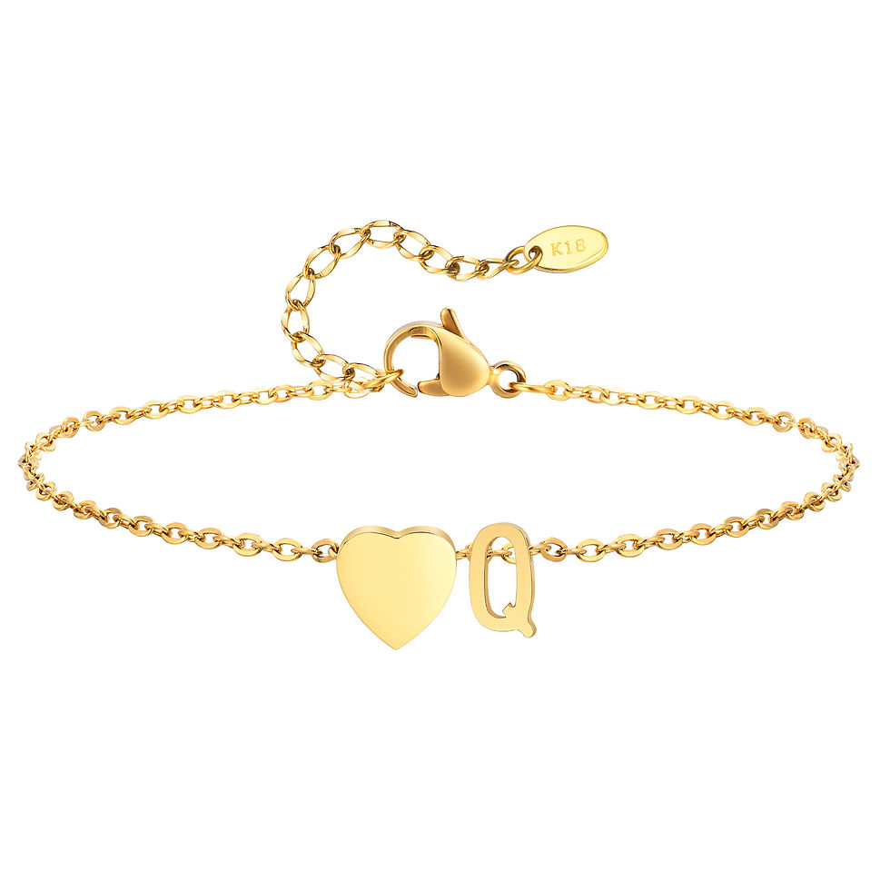 Thumbnail: Gold heart initial anklet for women – personalized stainless steel beach jewelry.