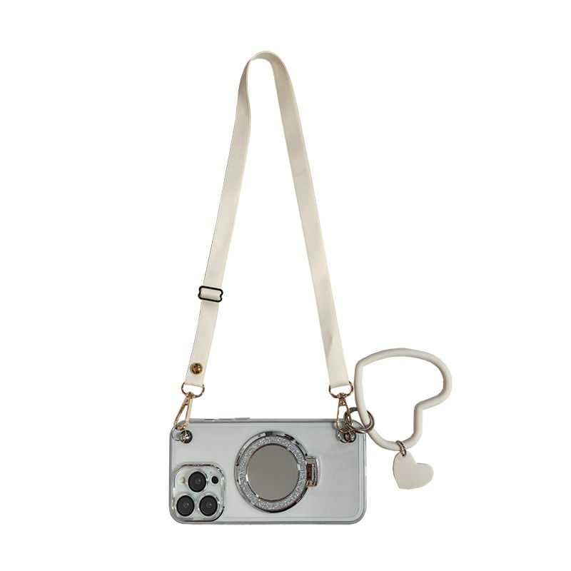 Thumbnail: MagSafe Transparent Mirror crossbody Strap Case for iPhone 16 Pro Max in Purple with Kickstand by elensesa_com