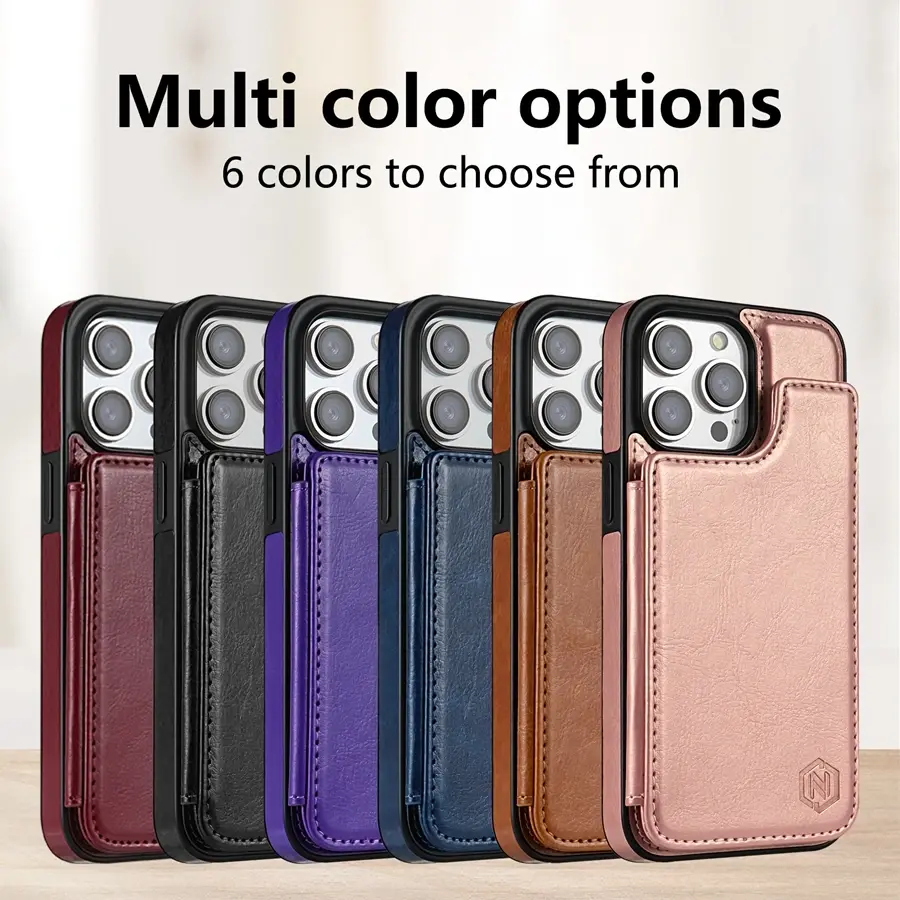 Thumbnail: RFID blocking leather wallet phone case for iPhone 16 15 14 13 12 11 with card holder and kickstand
