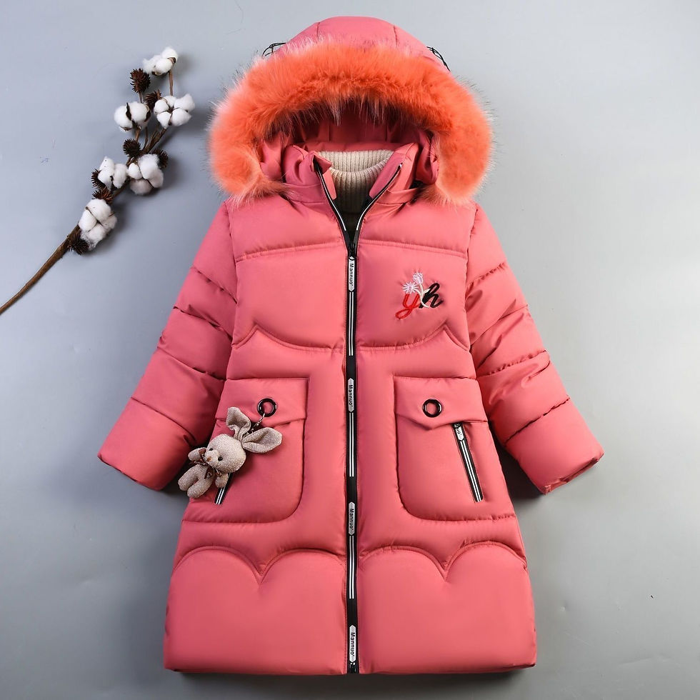 Thumbnail: Girls heavyweight winter jacket with turtleneck collar and hood, warm coat for ages 4 to 12