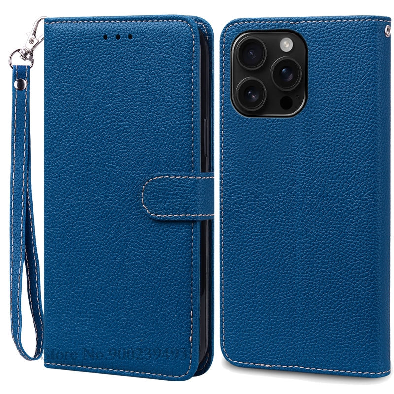 Thumbnail: iPhone Wallet Case for iPhone 16/16 Pro Max, PU leather with card holder and lanyard strap in red.
