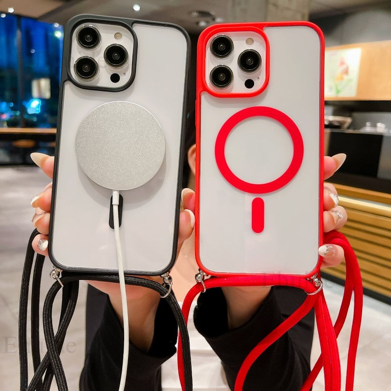 Thumbnail: Transparent Magnetic Strap Case for iPhone with Crossbody Lanyard - Magsafe Compatible, Shockproof, Anti-Fingerprint