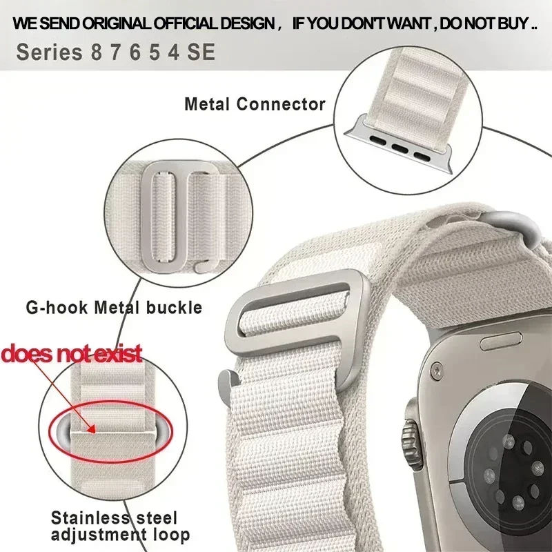 Alpine loop nylon band for Apple Watch Ultra & Series 9 8 7 SE – breathable strap with metal G-hook