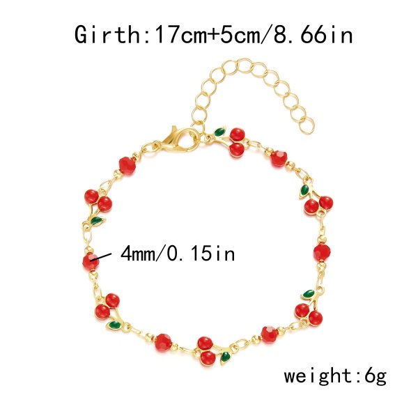 Thumbnail: Elegant red crystal heart bracelet with colorful zircon stones on a gold metal link chain.