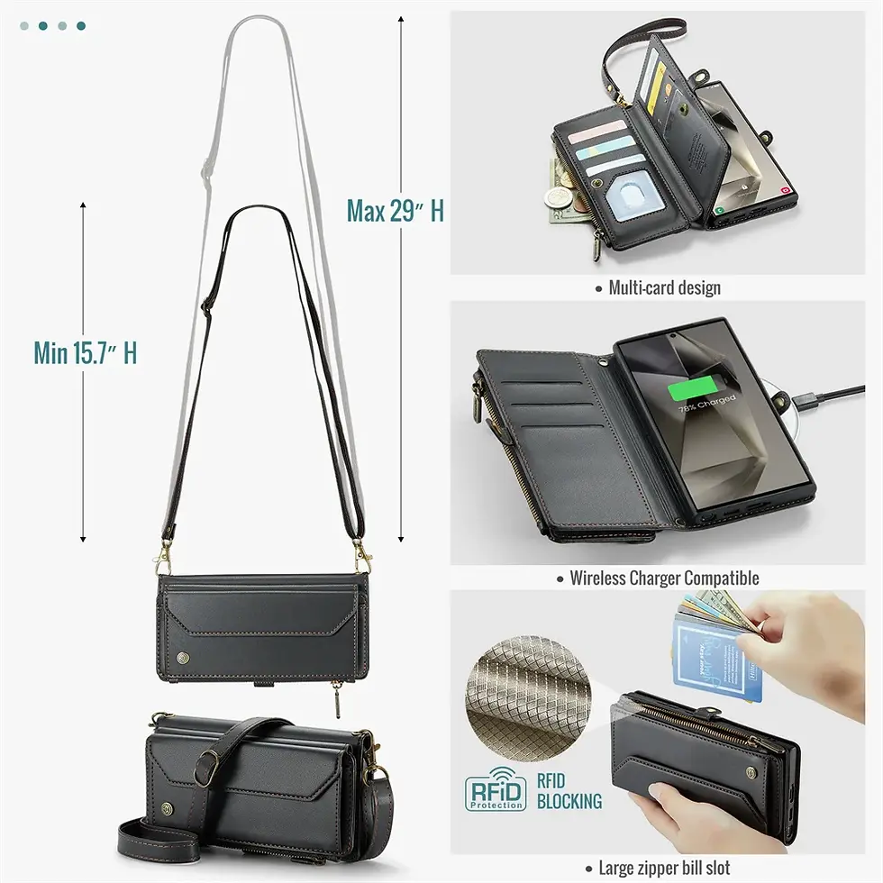 Thumbnail: PU leather wallet strap case for Samsung S25 S24 S23 Ultra Plus FE  A55 A35 A36 A56 5G with zipper and card holder