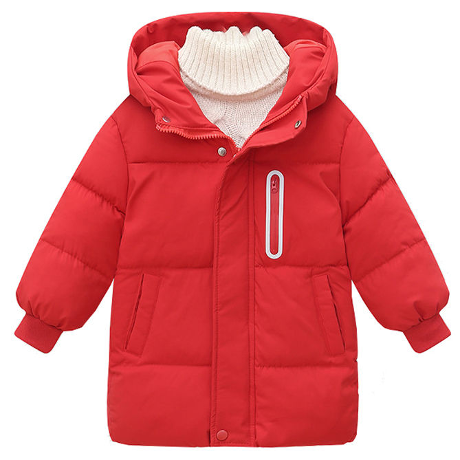 Thumbnail: Unisex kids winter down jacket with large wool collar, thick and long coat for ages 2T to 13Y
