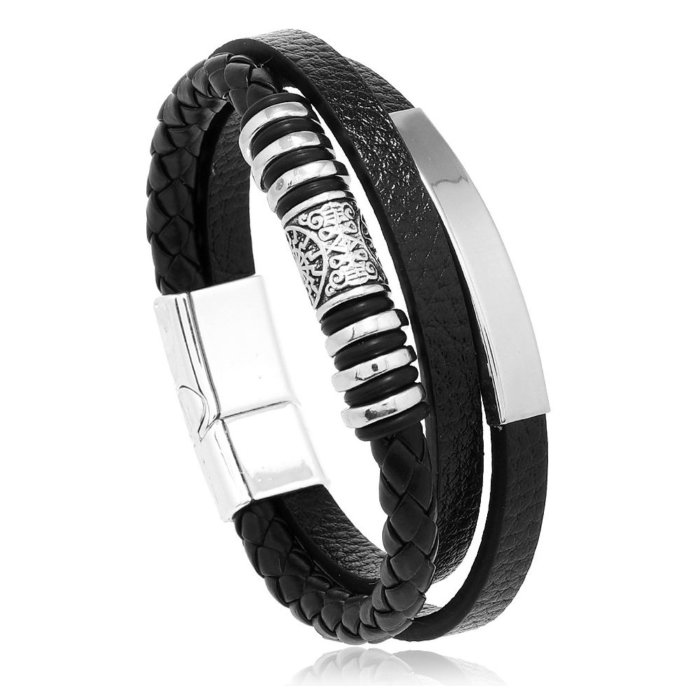 Men's Leather Bracelet 21CM Braided design. Made from leather with aluminium alloy details.