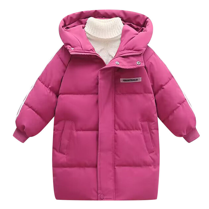 Thumbnail: Unisex kids winter down jacket with large wool collar, thick and long coat for ages 2T to 13Y