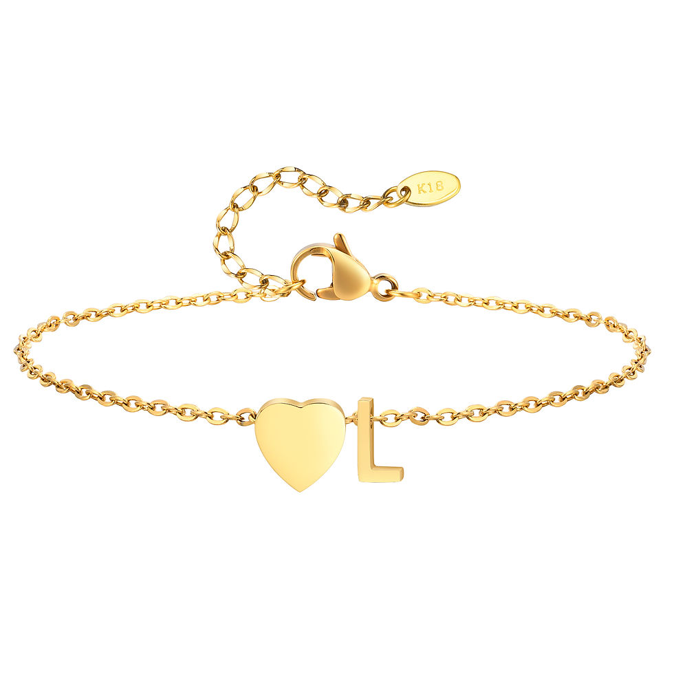 Thumbnail: Gold heart initial anklet for women – personalized stainless steel beach jewelry.