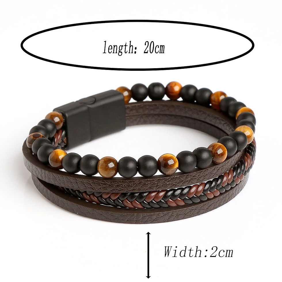Thumbnail: Men's Tiger Eye Leather Bracelet with Multi-Layer Beaded Design
