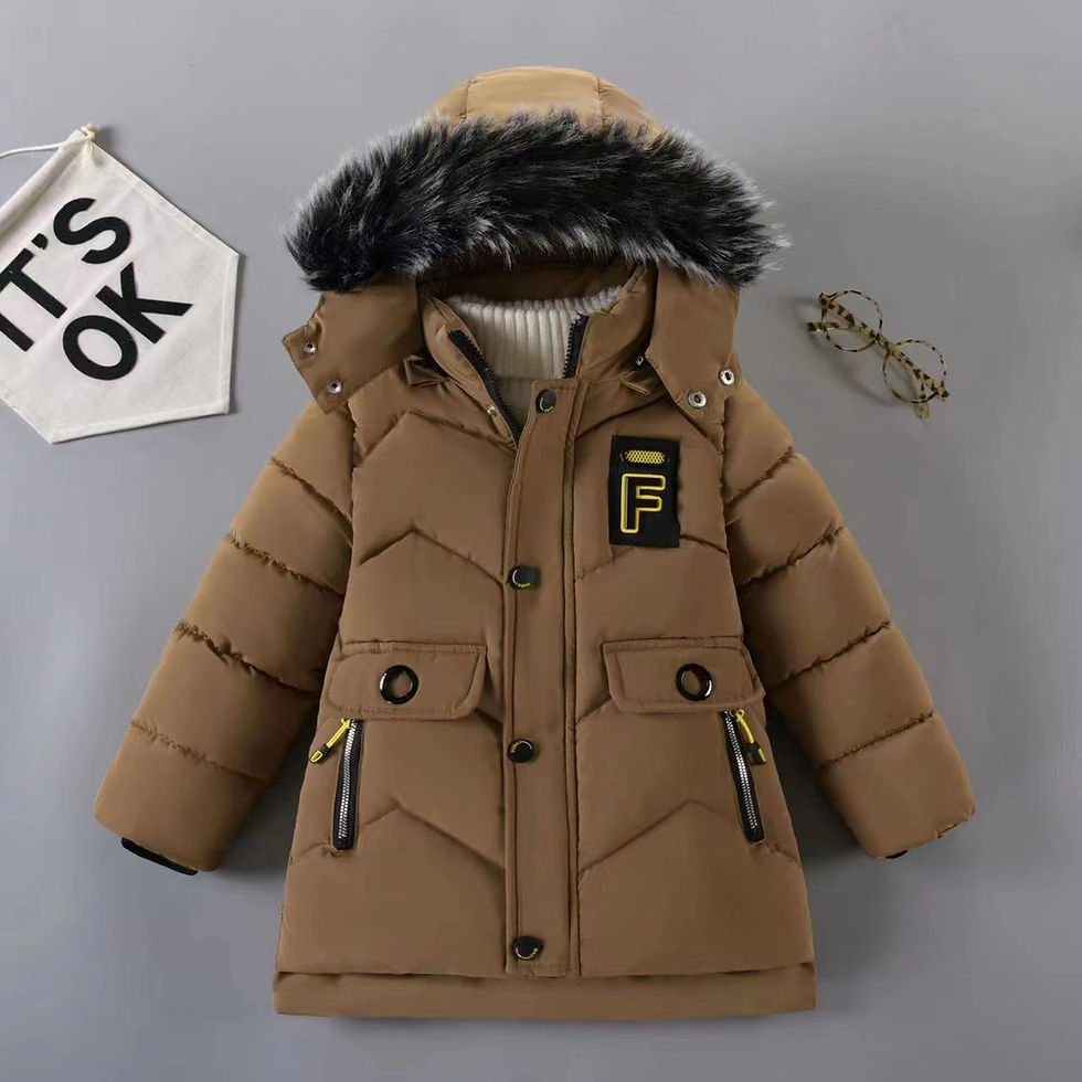 Thumbnail: Boys winter hooded jacket with plush fur collar and letter F print, thick warm coat for ages 2 to 8 years