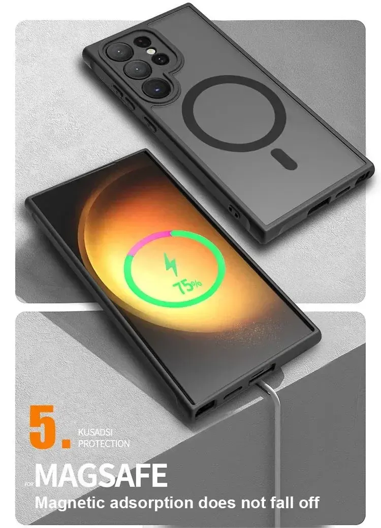 Thumbnail: Magnetic matte phone case for Samsung Galaxy S25/S24/S23 Ultra Plus with lens protection and wireless charging