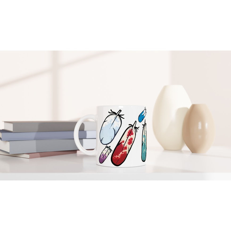 Thumbnail: Many Feathers - White 11oz Ceramic Mug