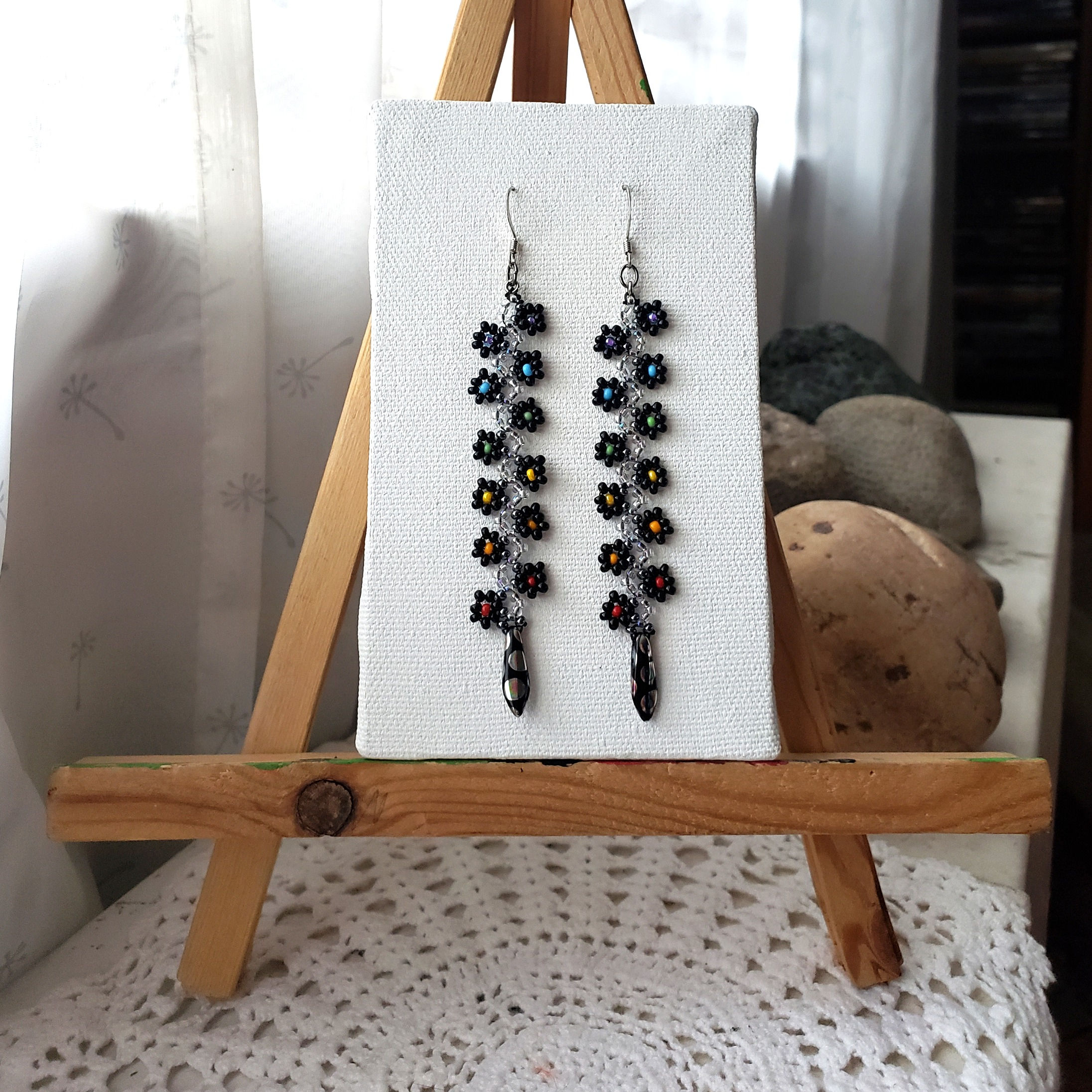 Black Flower Vine - multicoloured centered