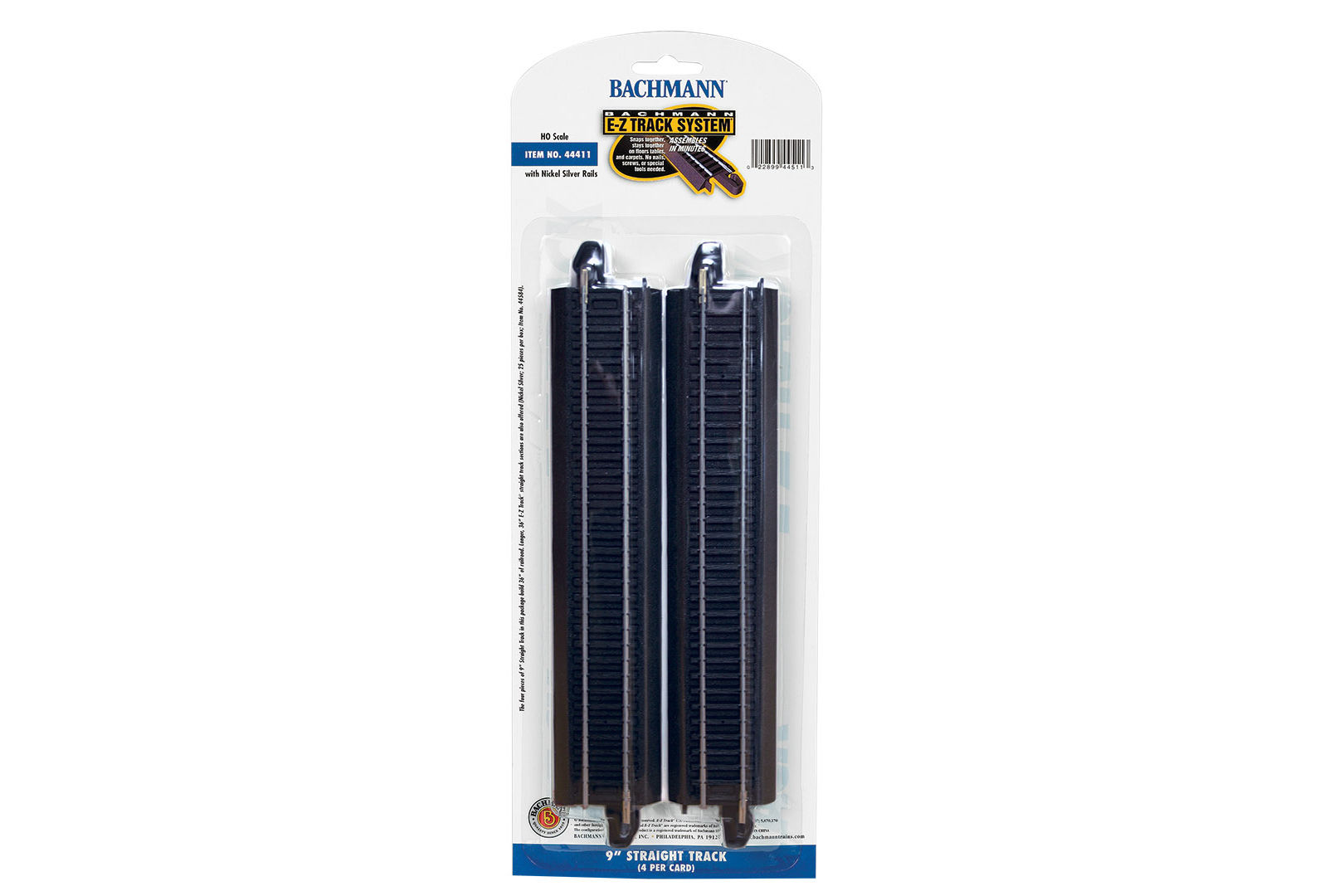Bachmann 44411, Pack de 4 vías E-Z Track rectas, color negro