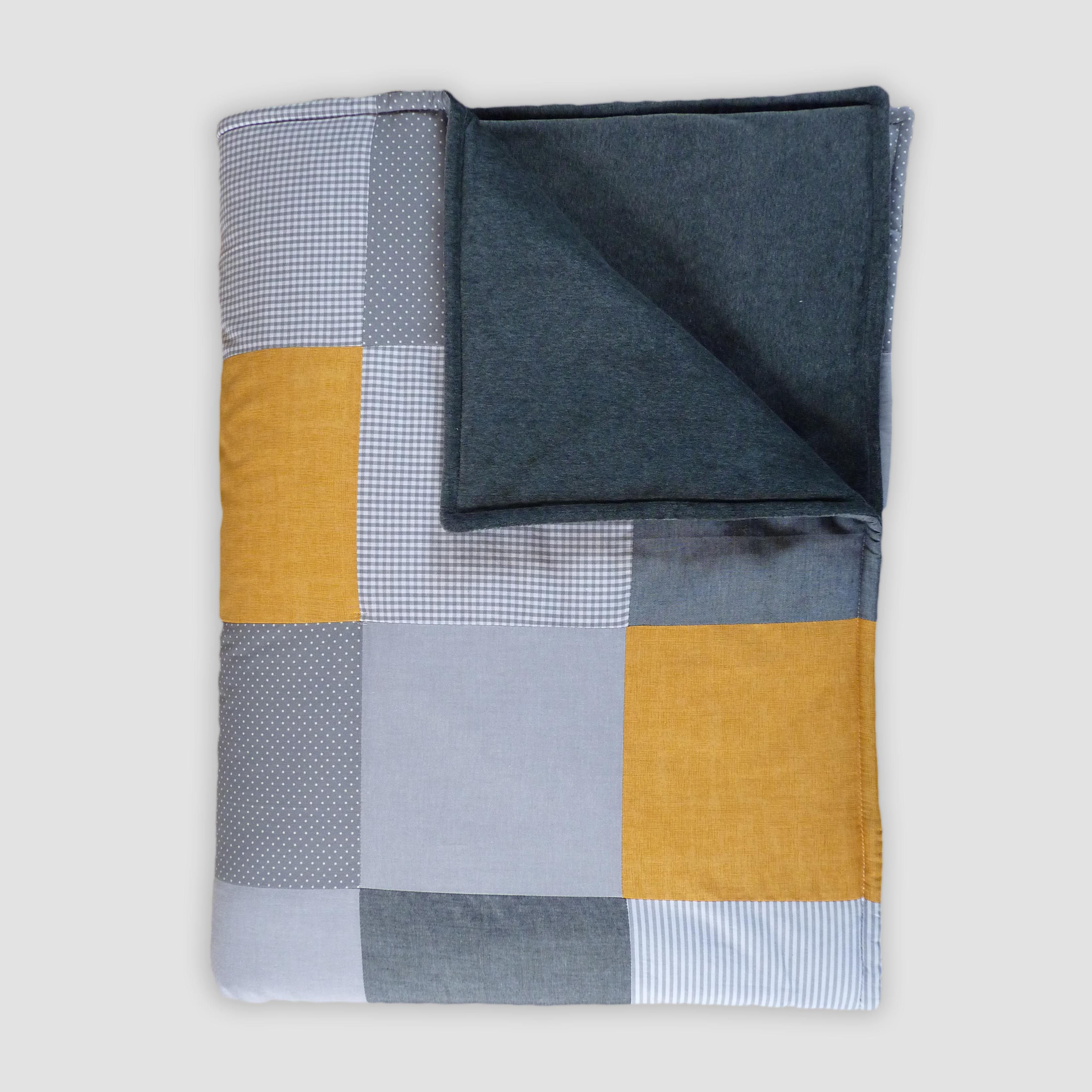 PATCHWORKDECKE GRAU/GELB