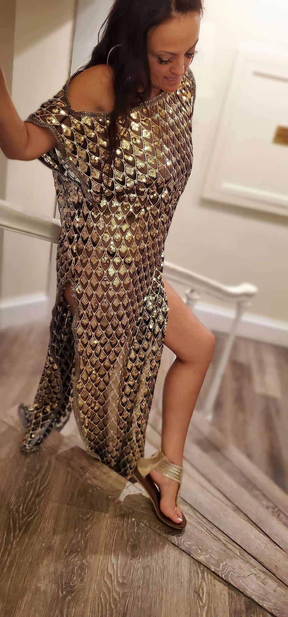 Thumbnail: One of a kind black and gold mermaid Gown