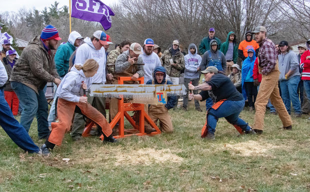 Louisiana Tech University students compete in Women's Crosscut at Conclave 2022 in Crossville, Tennessee. These two placed first out of twelve in women's crosscut. 