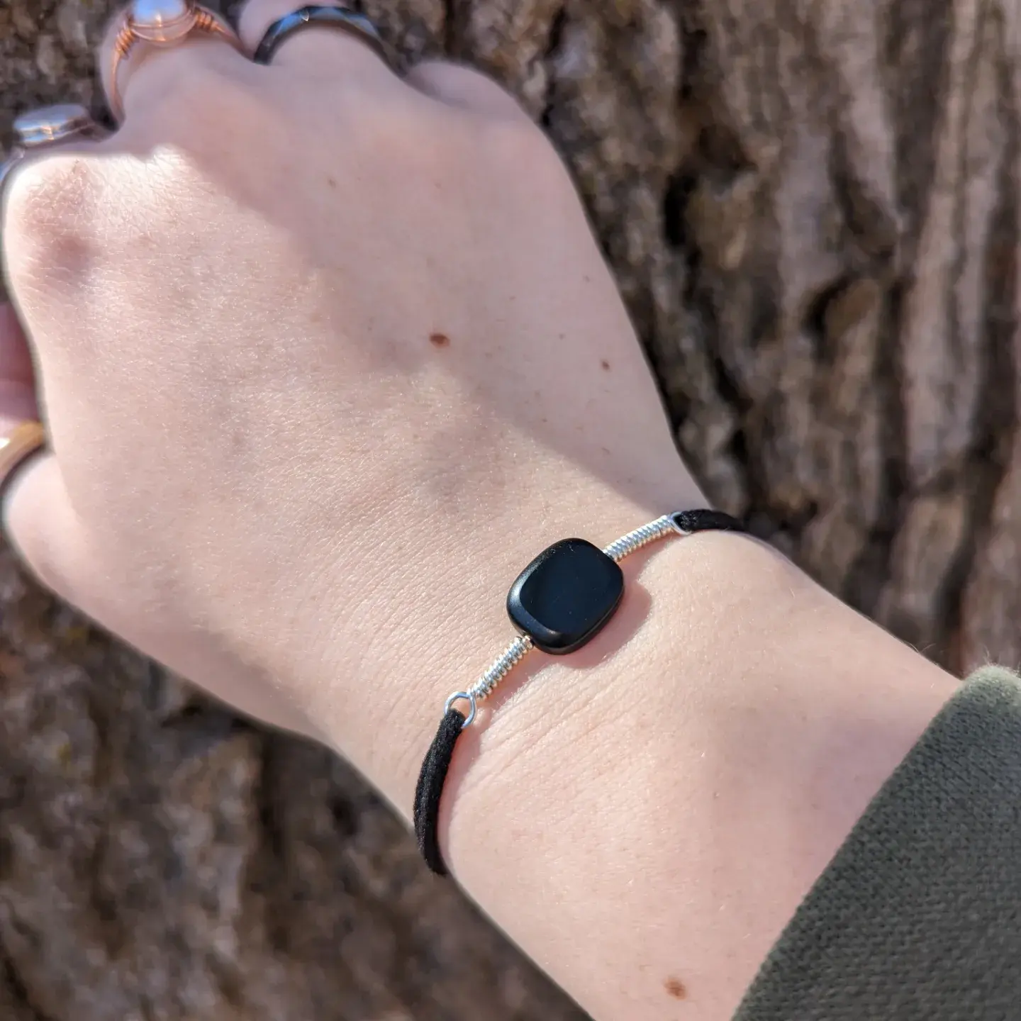 Black Beaded Charm Bracelet