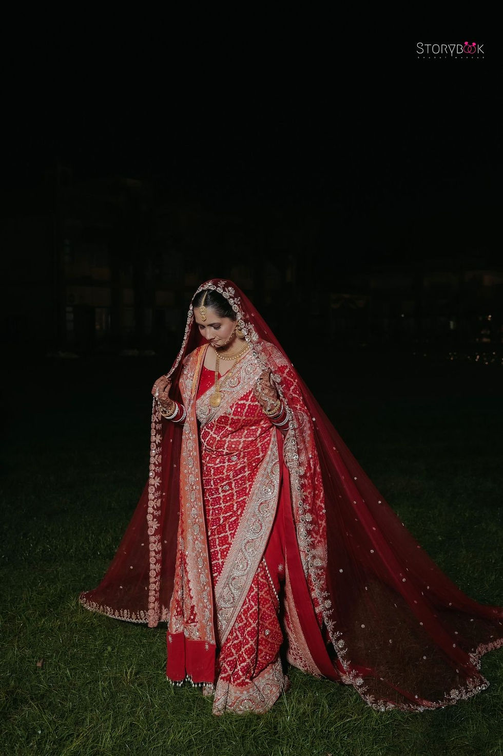 Thumbnail: Devangi | Red Bridal Veil with Gold & White Embroidery
