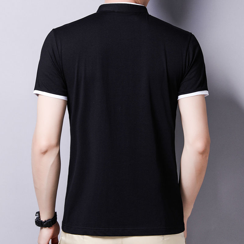 Miniatura: Camisa masculina casual e moderna de cor sólida, manga curta e gola alta