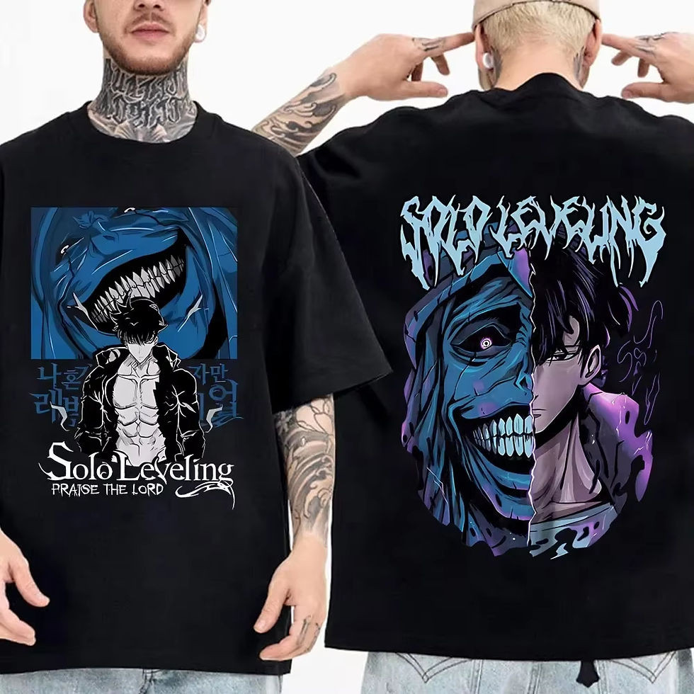 Miniatura: Solo Leveling anime Men's 100%clothing T-shirt Cotton retro Japanese O-neck shor