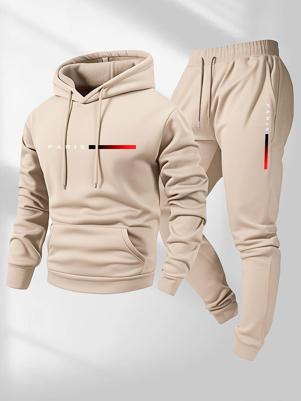 Miniatura: Conjunto de moletom masculino com estampa de letras PARIS, calça e blusa moletom
