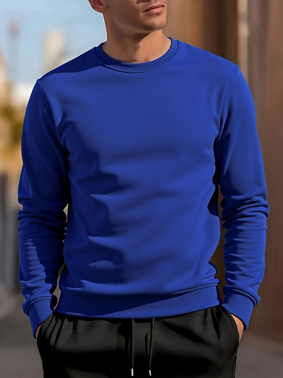 Miniatura: Moletom masculino de gola redonda, cor sólida, ideal para primavera, uso casual