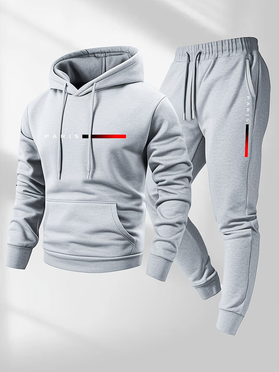 Miniatura: Conjunto de moletom masculino com estampa de letras PARIS, calça e blusa moletom