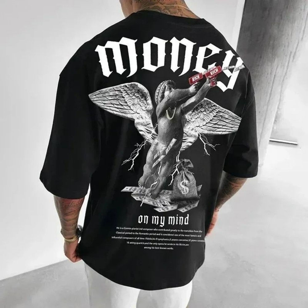 European and American men's summer Gothic letter wealth print comfortable and br