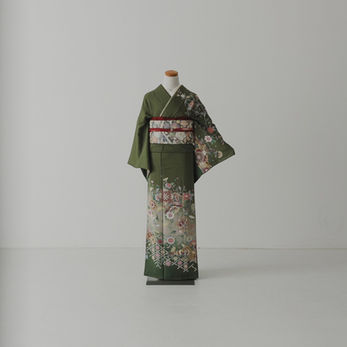 深緑色、唐花柄・花菱柄の訪問着