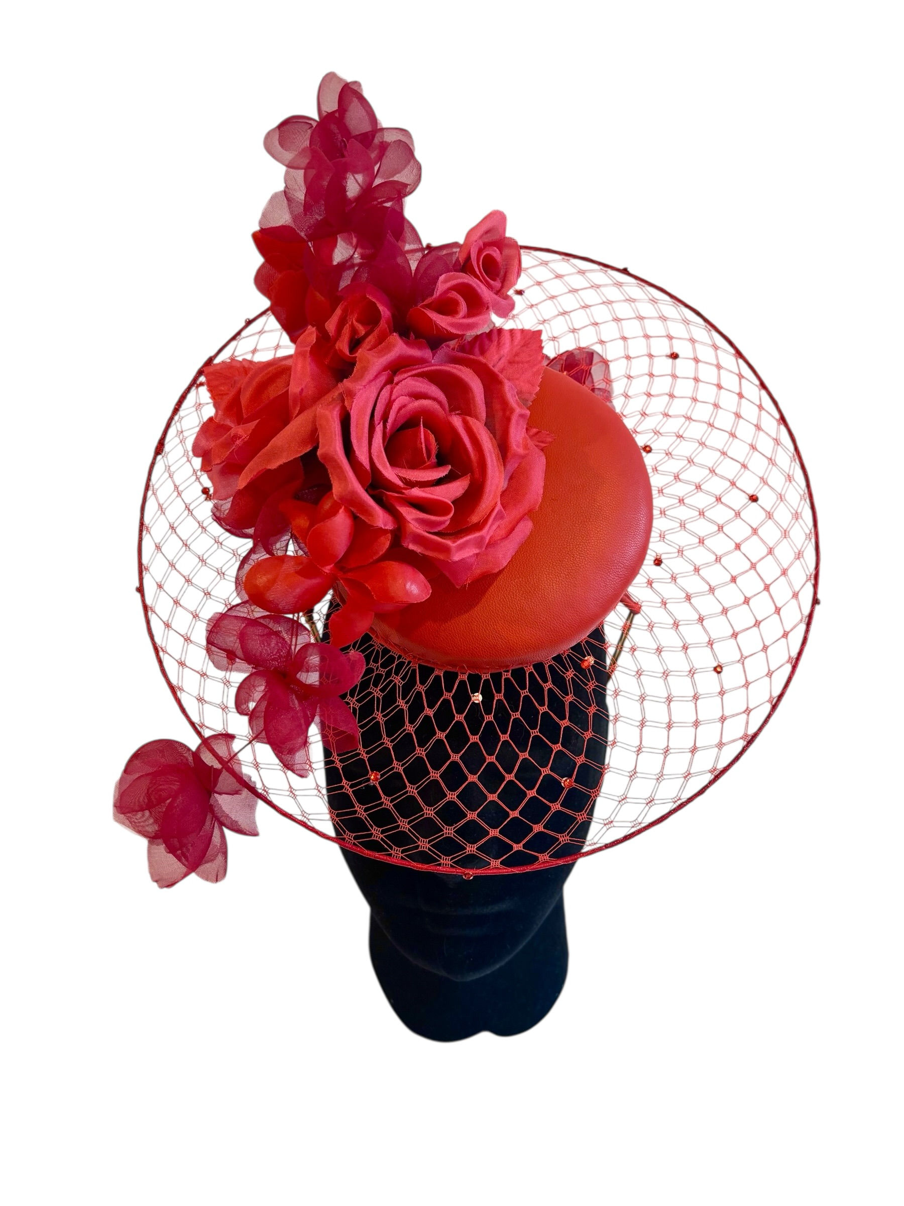 Red Veil - Brim Headpiece - (Rental $120 for 5 days)