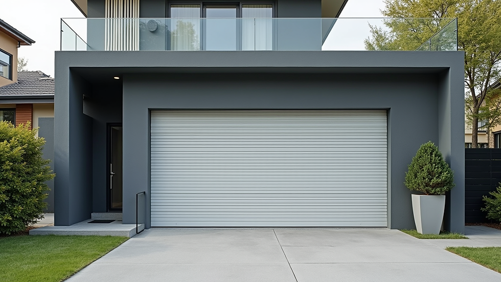 Eye-level view of a modern house facade with installed external security roller shutters