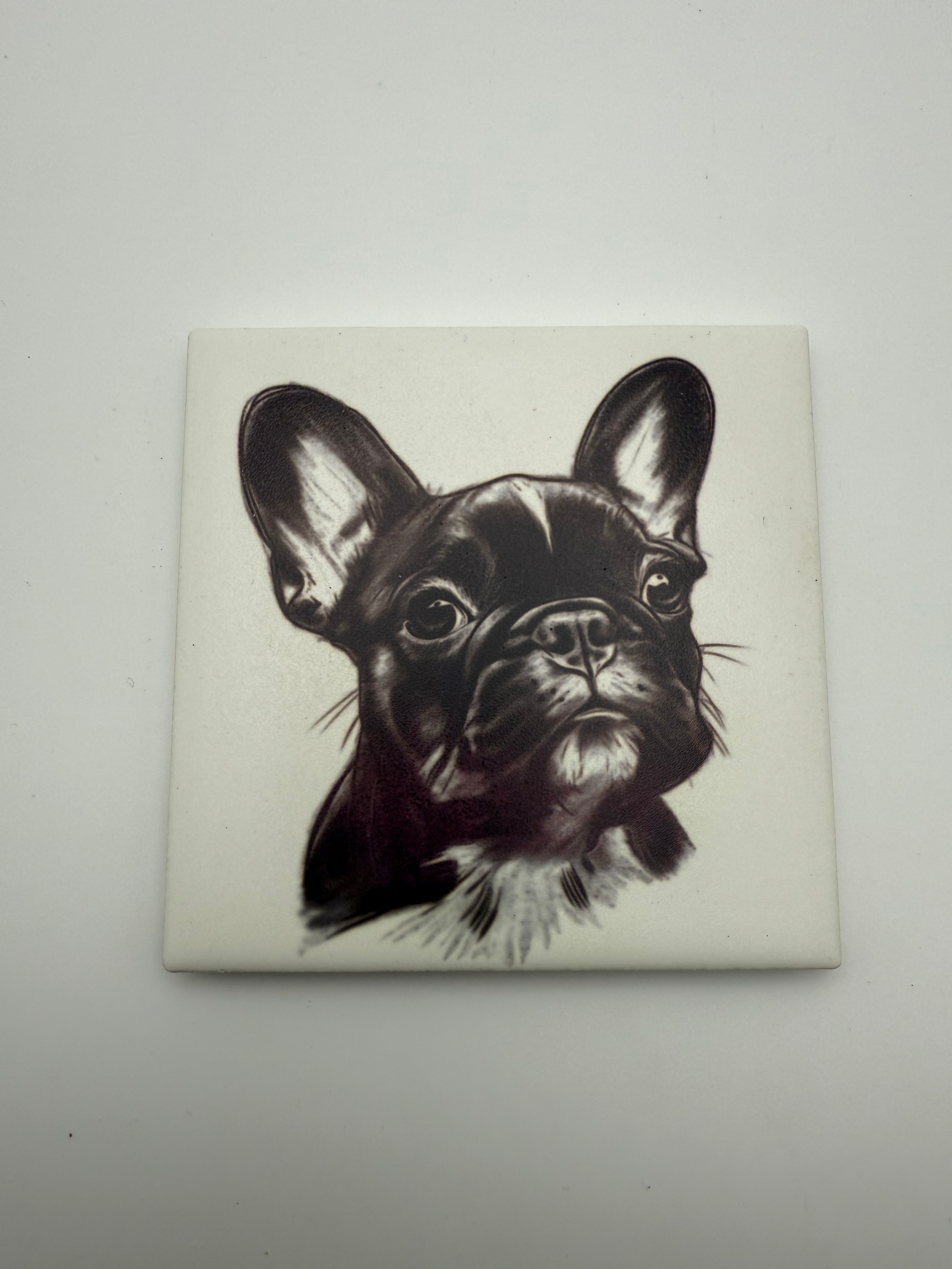 4.25x4.25" Sublimated Ceramic Coaster with Cork Backing – French Bulldog Design