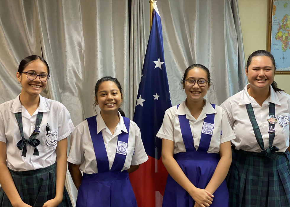 Audrey (second from left) participating in the 75th Session of the UN General Assembly alongside other student representatives from St. Mary's College and Robert Louis Stevenson Secondary School. Photo: Ministry of the Prime Minister and Cabinet, Samoa
