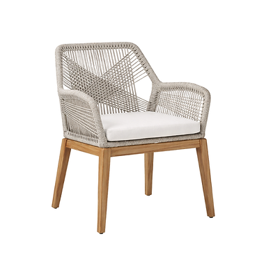 Woven Rope Dining Chair with teak legs, White seat cushion in product photo
