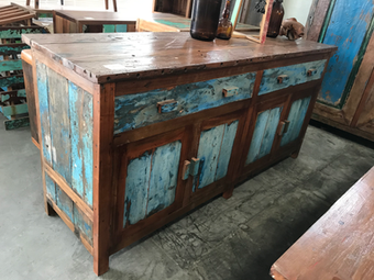 Handcrafted Indonesian boat wood cabinet with rustic design